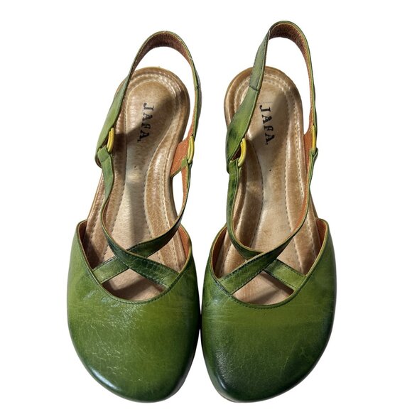 Jafa Green Leather Slingback Sandals Handmade In Israel Size 39 - Picture 9 of 9